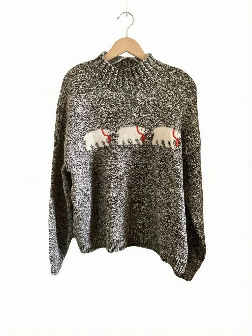 LOFT Marled Gray Turtleneck Sweater with Polar Bear Motif